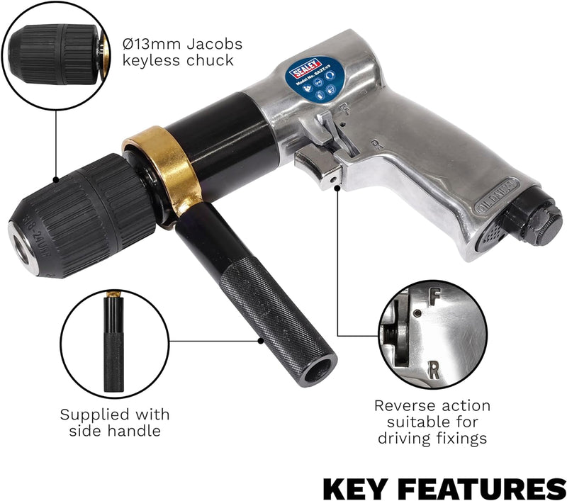 SEALEY Air Drill 13mm 700rpm Reversible Schnellspannbohrfutter