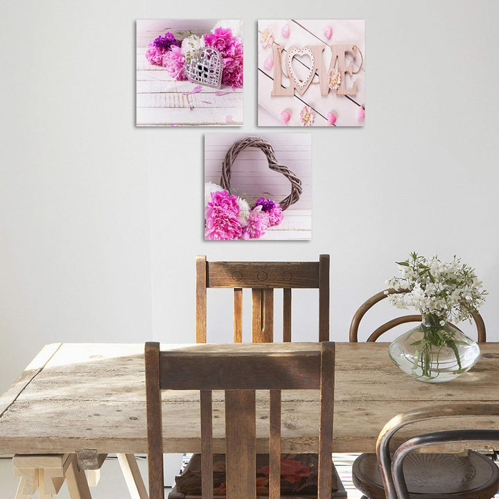 Feeby Bilder 3 Blumen Rosen Herz 150x50 cm Wohnzimmer Schlafzimmer Büro Flur Küche Wandbilder Modern
