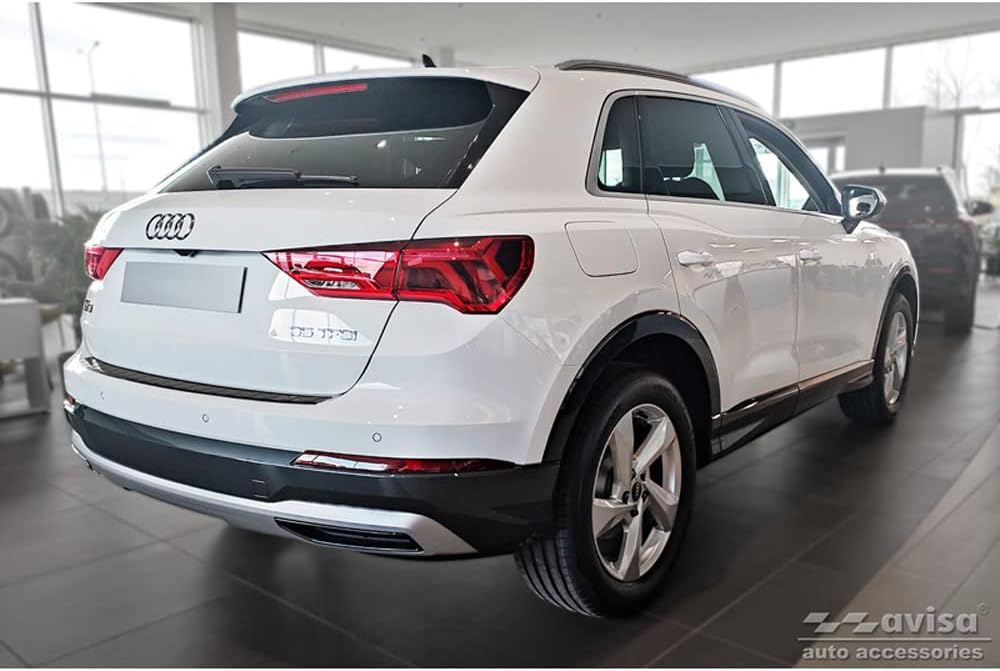 Avisa Schwarz Edelstahl Heckstossstangenschutz kompatibel mit Audi Q3 II 2019- inkl. S-Line 'Ribs'