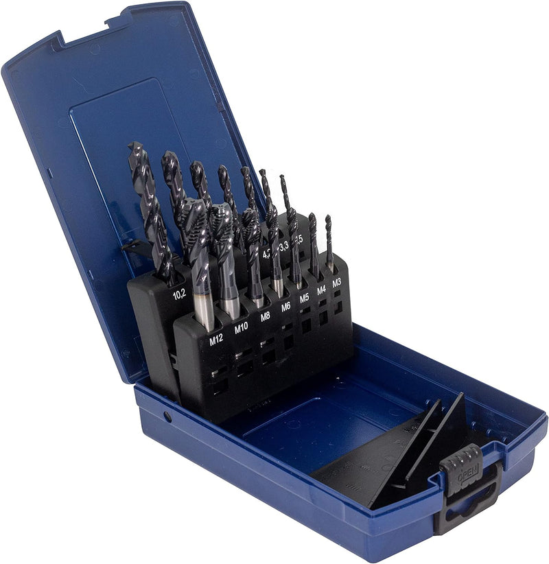 WSH-TOOLS Maschinengewindebohrer Set Sackloch M3, M4, M5, M6, M8, M10, M12 HSSE-Co5 Kunststoffbox 14