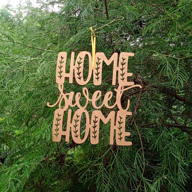 Purpledip 12378 Wandbehang, Holz, lasergeschnitten, Aufschrift "Home Sweet Home", goldfarben