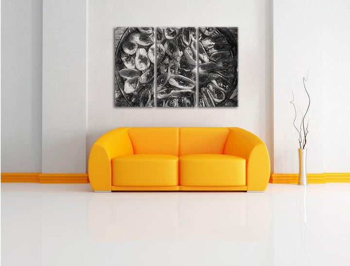 Pixxprint Tomaten Olivenöl Kräuter als Leinwandbild/Grösse: 3 Teilig (120x80 cm) cm/Wandbild/Kunstdr