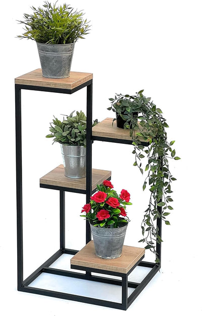 DanDiBo Blumentreppe Metall Schwarz Holz 75 cm Pflanzentreppe Blumenständer 96355 Blumensäule Modern