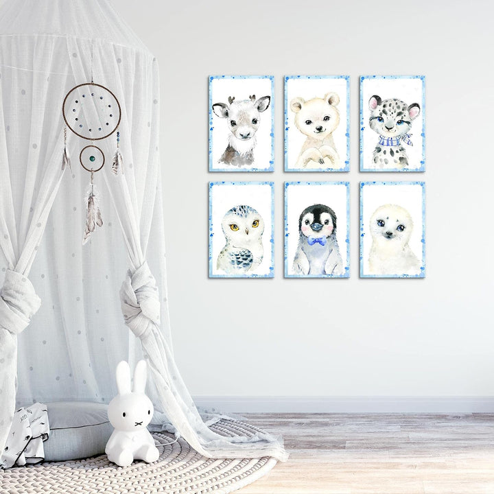 Novart Wandbilder Set - KOMPLETT AUFHÄNGFERTIG - Made in Germany - Moderne Bilder Tiere Kinderzimmer
