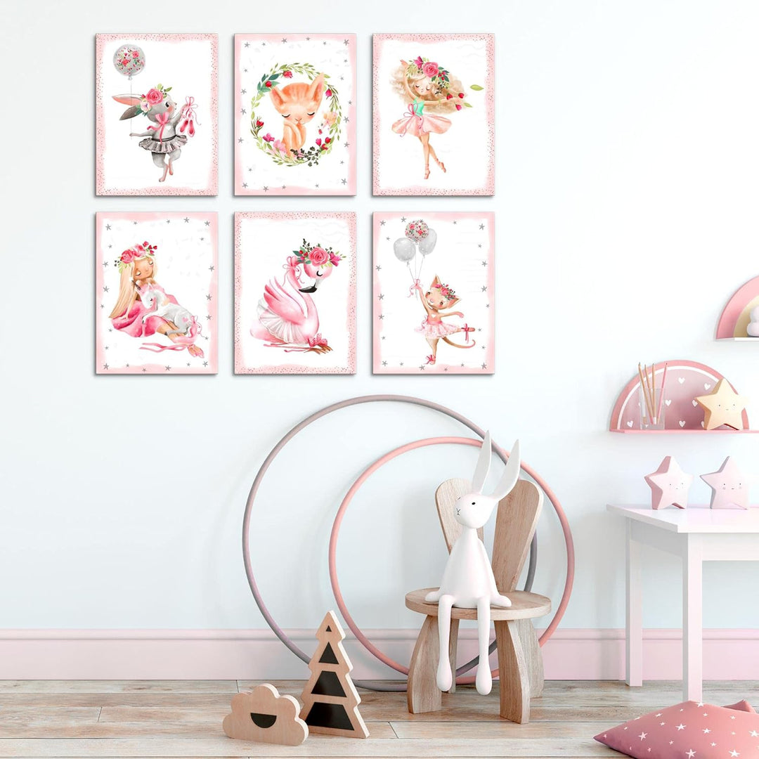 Novart Set Wandbilder - KEIN EXTRA RAMEN BENÖTIGT - Kinderzimmer Mädchen - Bilder Modern Tiere Balle
