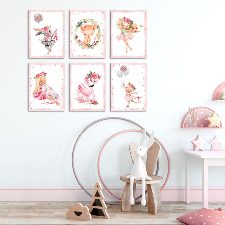 Novart Set Wandbilder - KEIN EXTRA RAMEN BENÖTIGT - Kinderzimmer Mädchen - Bilder Modern Tiere Balle
