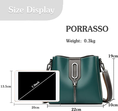 PORRASSO Damen Handtasche Mode Beuteltasche Umhängetasche Henkeltasche Hobo Taschen Leder Wasserdich