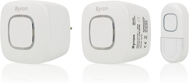 Byron 2in1 Funkklingel-Set und Alarmsirene/HomeWizard kompatibel/tragbar und für Steckdose, DBY-2472