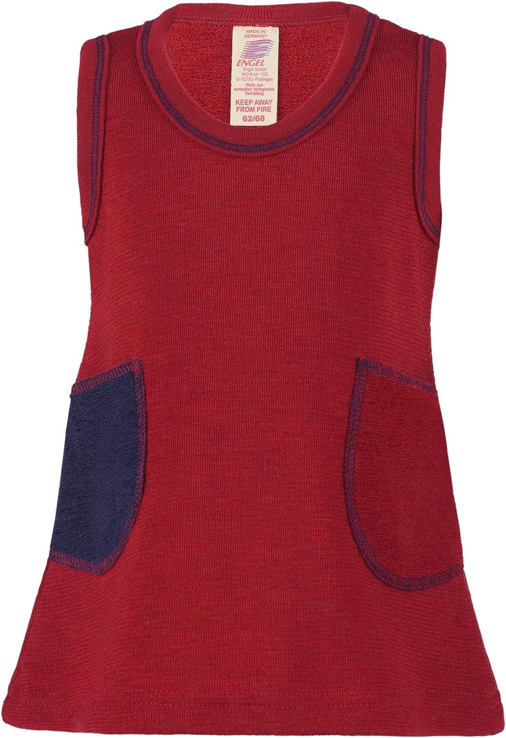 Engel Natur, Frottee Träger Kleid, 100% Wolle (kbT) (98/104, Rot Melange)