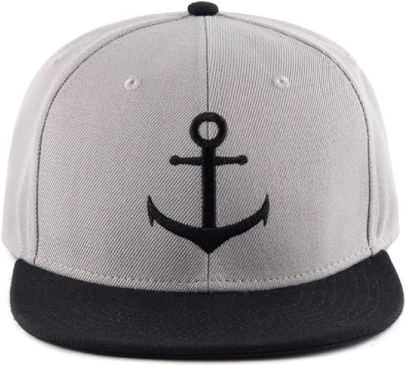 Bexxwell Snapback Cap grau/schwarz mit Anker (optimale Passform, Kappe, Black, Grey, Gray, Anchor, U