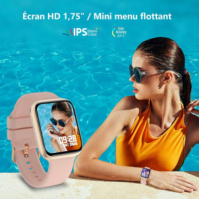 Bebinca Smartwatch Damen mit telefonfunktion und Whatsapp,1.75" HD Display,Menü Float,28 Spritzmodi,