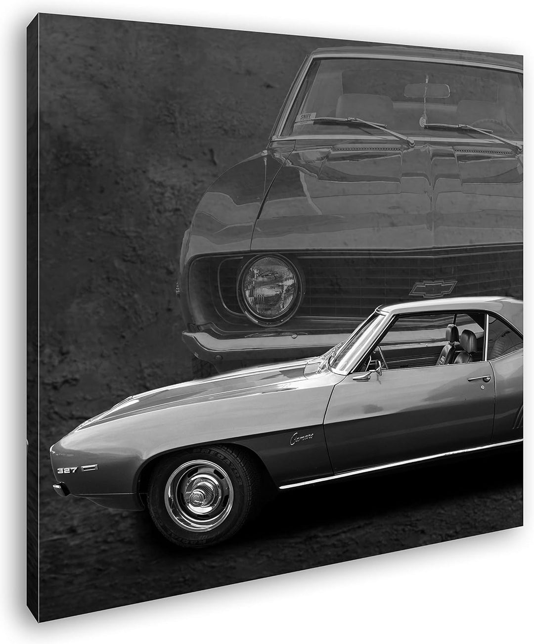 deyoli grüner Ford Chevy Format: 60x60 Effekt: Schwarz&Weiss als Leinwandbild, Motiv auf Echtholzrah