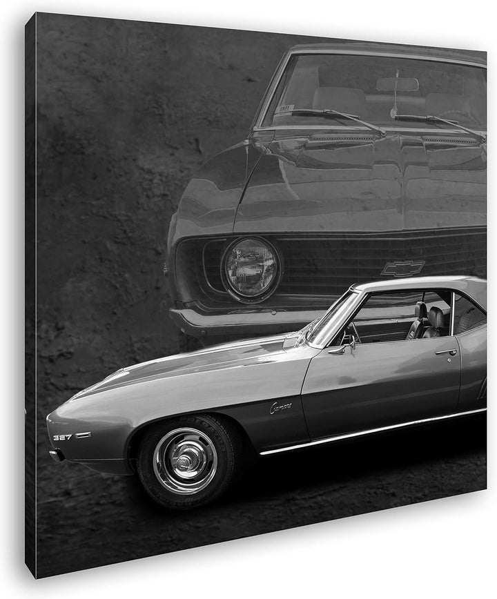 deyoli grüner Ford Chevy Format: 60x60 Effekt: Schwarz&Weiss als Leinwandbild, Motiv auf Echtholzrah