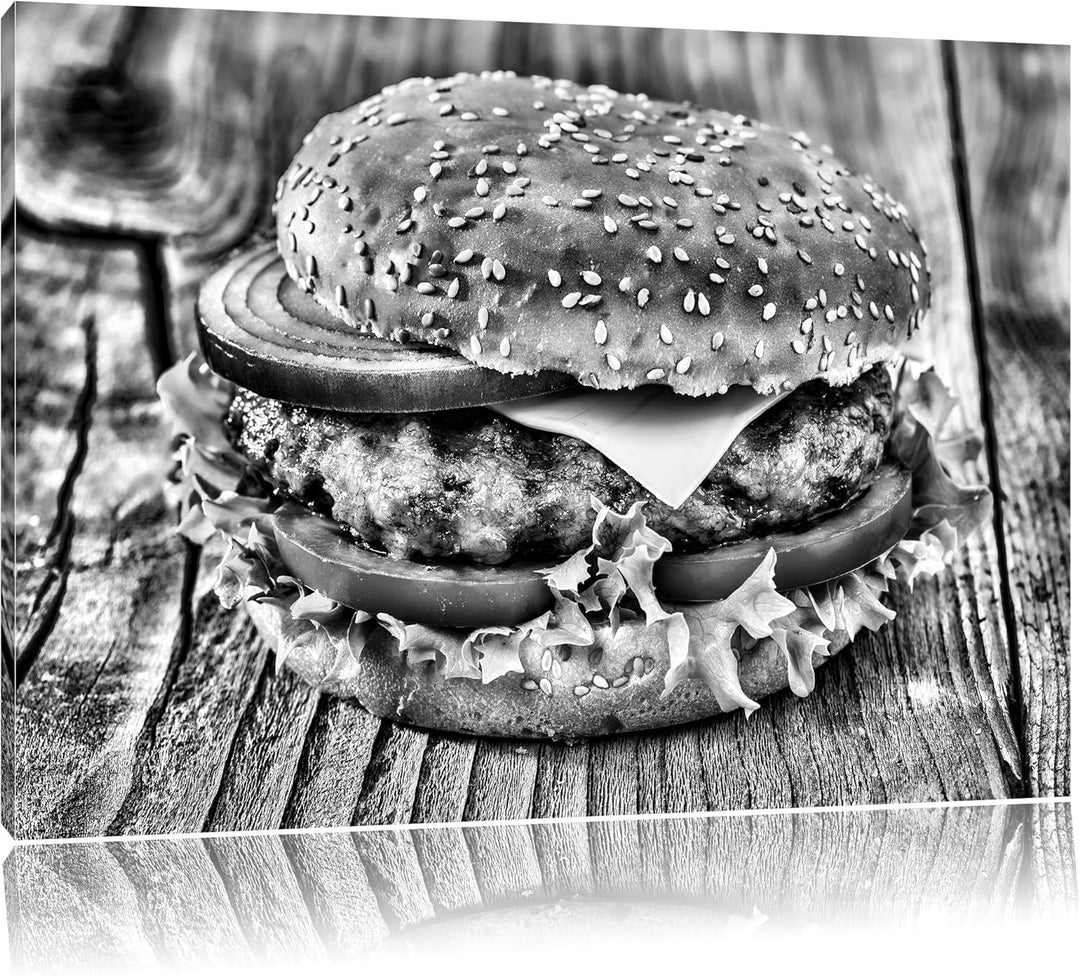 Pixxprint Leckerer Cheeseburger als Leinwandbild | Grösse: 100x70 | Wandbild| Kunstdruck | fertig be