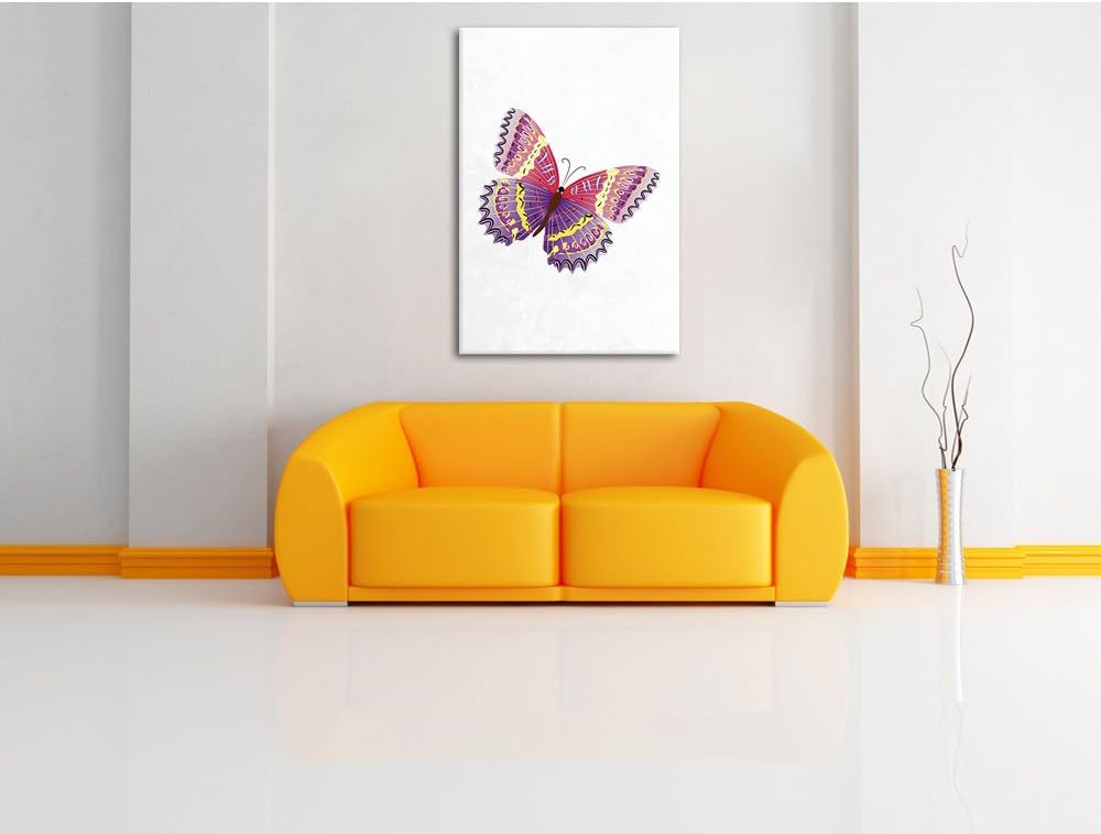 Pixxprint Hübscher Pinker Schmetterling weiss, Format: 70x100 auf hochkantiges Leinwandbild, 70x100