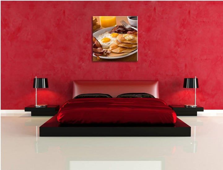 Pixxprint Frühstück, Format: 70x70 auf Leinwand, XXL riesige Bilder fertig gerahmt mit Keilrahmen, K