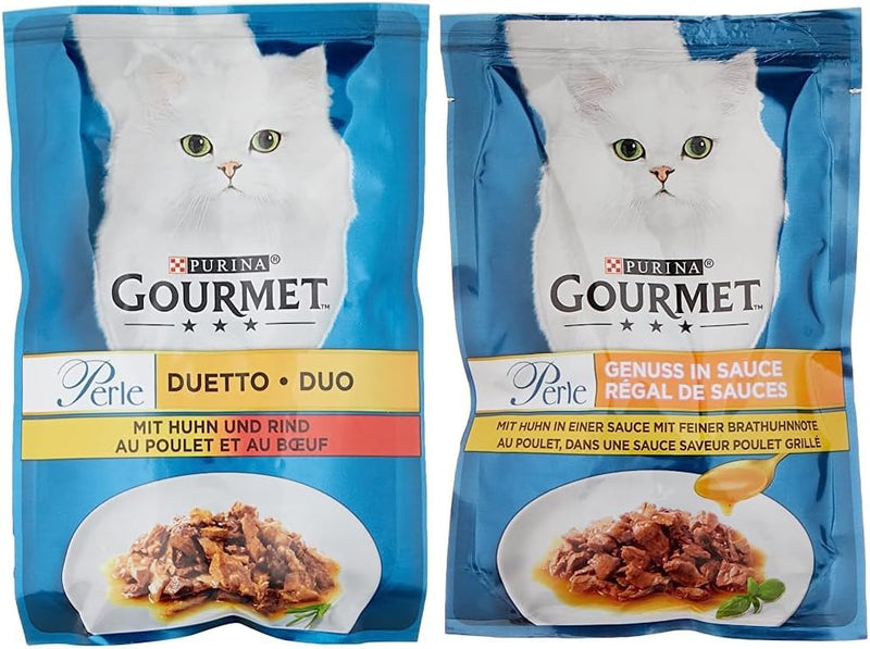 PURINA GOURMET Perle Duetto Katzenfutter nass, mit Huhn und Rind, 26er Pack (26 x 85g) & Perle Genus