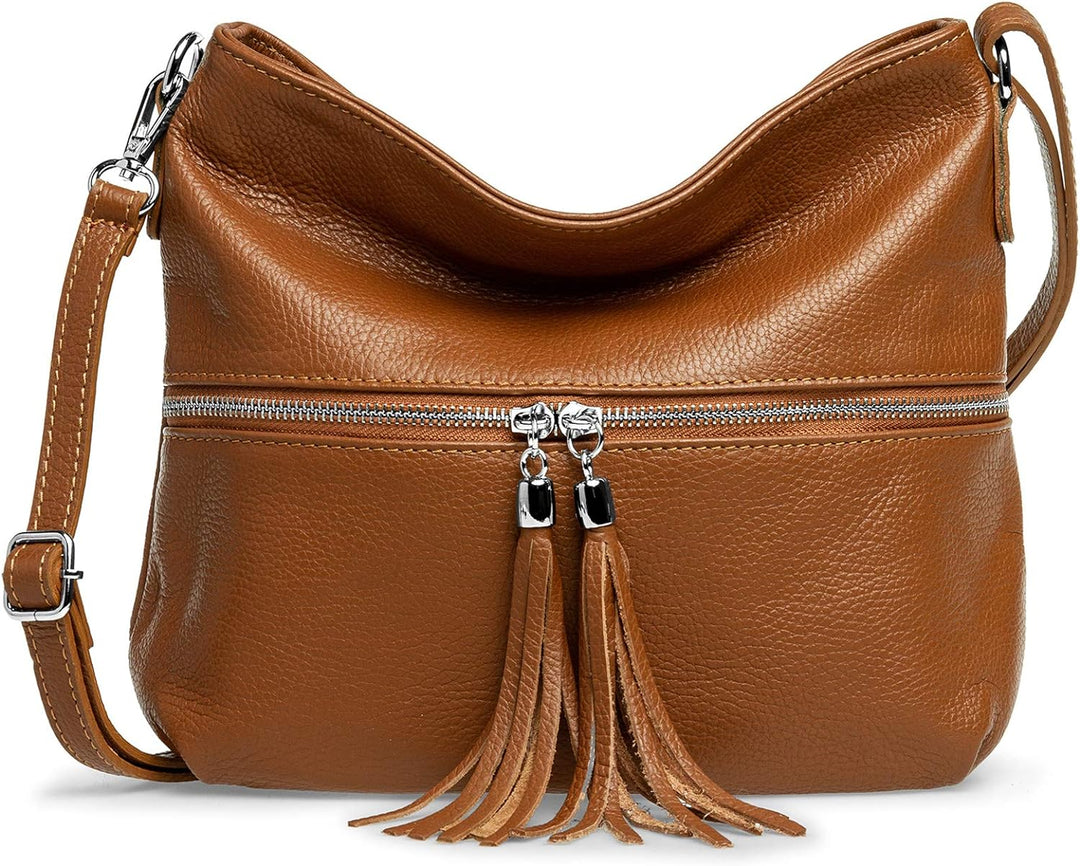 Caspar TL784 klassisch elegante Damen Leder Umhängetasche Einheitsgrösse Cognac, Einheitsgrösse Cogn