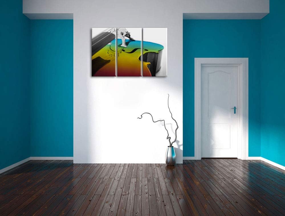 Cello in Regenbogenfarben gehalten schwarz/weiss 3-Teiler Leinwandbild 120x80 Bild auf Leinwand, XXL