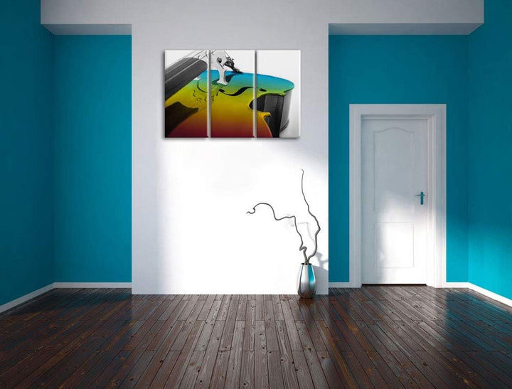 Cello in Regenbogenfarben gehalten schwarz/weiss 3-Teiler Leinwandbild 120x80 Bild auf Leinwand, XXL