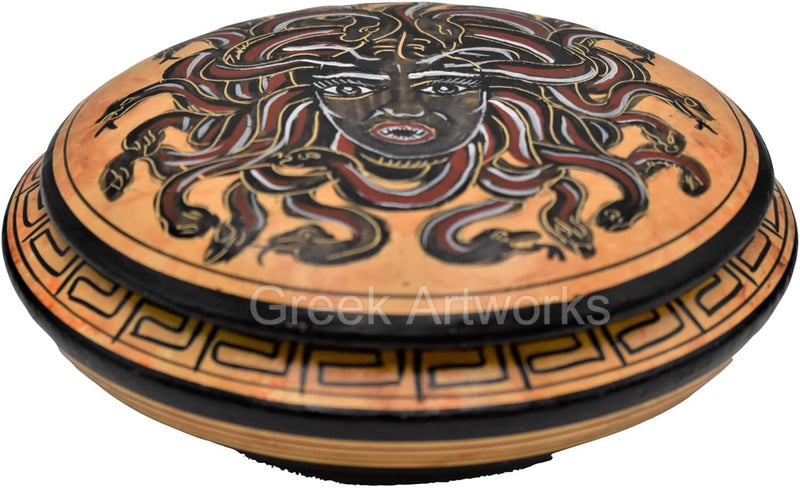 Medusa Schmuckkästchen griechisch römisch schwarz Figur Keramik 11,5 cm