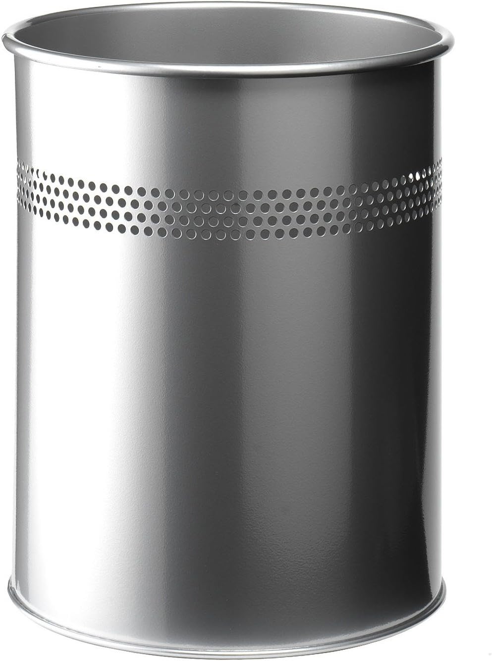 Durable Papierkorb Metall rund, 15 Liter, Perforation 30 mm, silber, 330023, silber