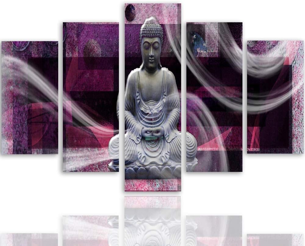 Feeby Bilder Buddha 250x120 cm Leinwandbild 5 Teilig XXL Kunstdruck modern zen violett Leinwandbild