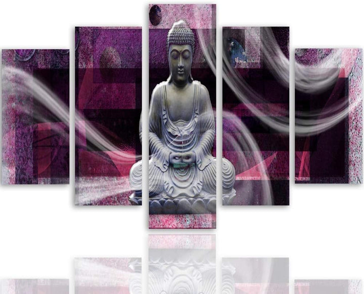Feeby Bilder Buddha 250x120 cm Leinwandbild 5 Teilig XXL Kunstdruck modern zen violett Leinwandbild