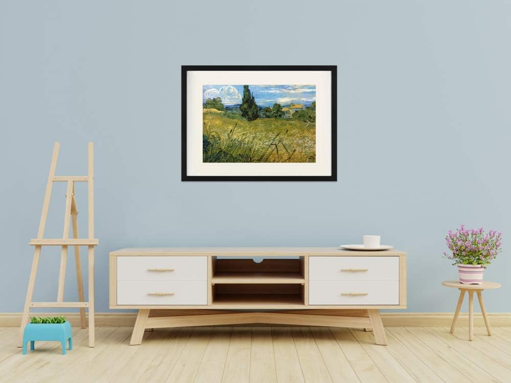 1art1 Vincent Van Gogh Poster Grünes Weizenfeld Mit Zypresse, 1889 Gerahmtes Bild Mit Edlem Passepar