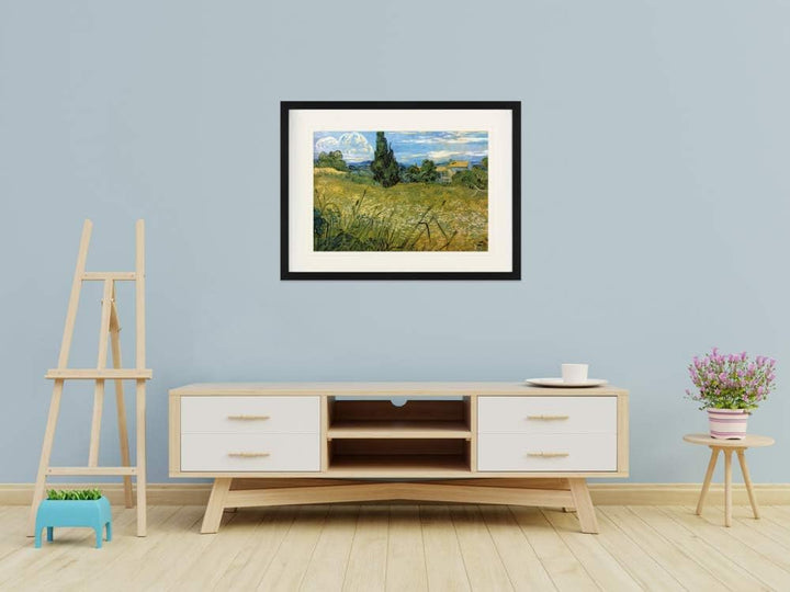 1art1 Vincent Van Gogh Poster Grünes Weizenfeld Mit Zypresse, 1889 Gerahmtes Bild Mit Edlem Passepar