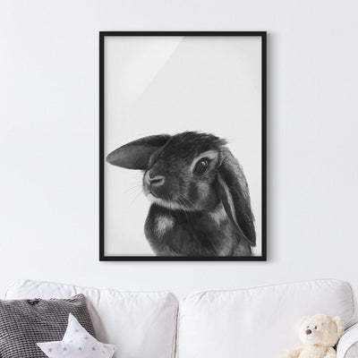 Bild gerahmt Hase Schwarz Weiss Zeichnung Schwarz ohne Passepartout 70x50cm 70cm x 50cm Schwarz - Oh