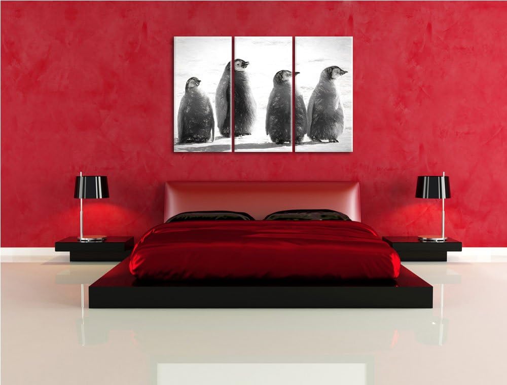 vier Kaiserpinguinküken NewArt 3-Teiler Leinwandbild 120x80 Bild auf Leinwand, XXL riesige Bilder fe