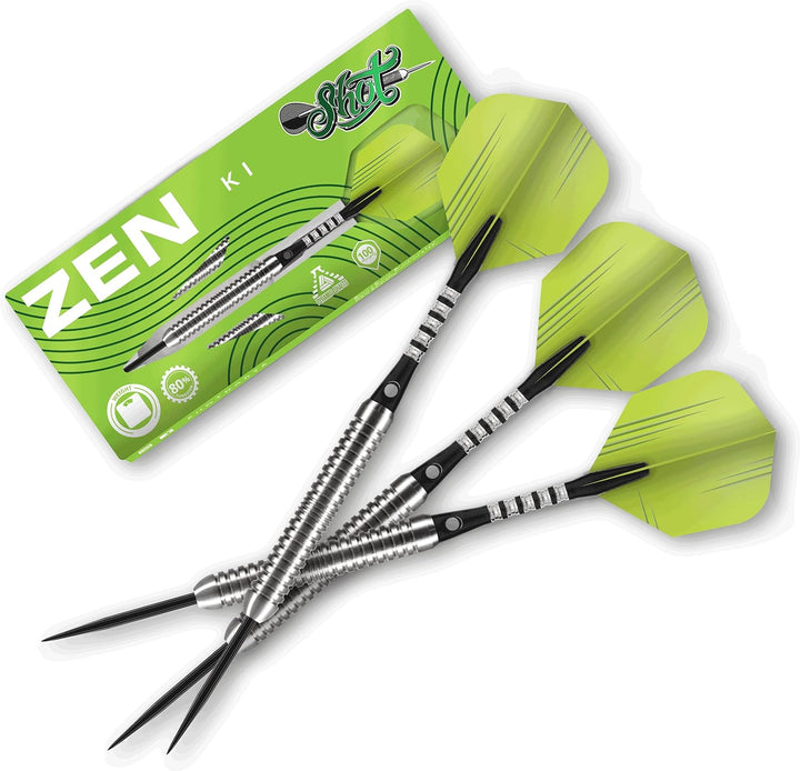 Shot! Darts Zen Ki-Steel Tip Dart Set-Center Weighted-80% Tungsten Barrels 22.0 Gramm, 22.0 Gramm