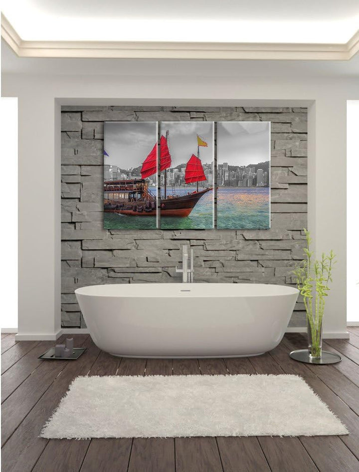 Pixxprint Segelschiff mit Segeln als Leinwandbild/Grösse: 3 Teilig (120x80 cm) cm/Wandbild/Kunstdruc