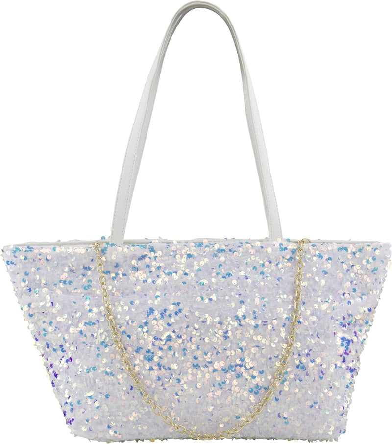 Pailletten Tasche Damen Handtasche Glitzer weiss schwarz Hingucker, Weiss