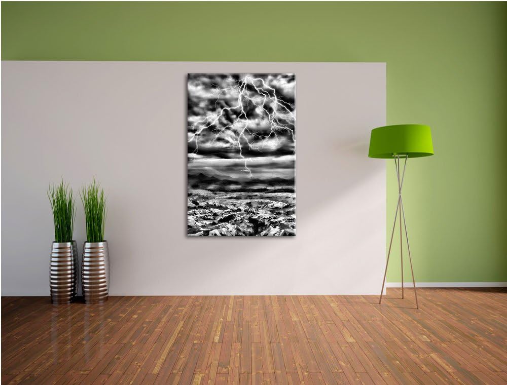 Pixxprint Blitze und Gewitter / 100x70cm Leinwandbild bespannt auf Holzrahmen/Wandbild Kunstdruck De