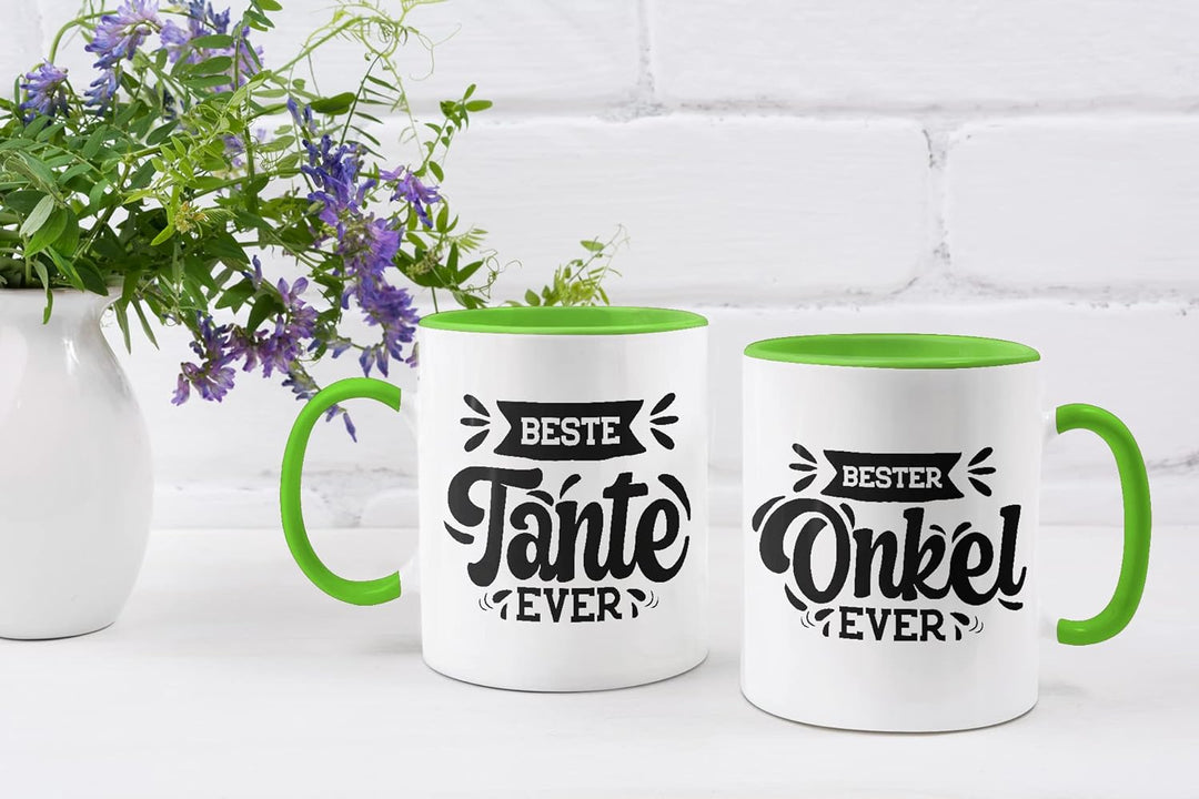 Trendation - Tante und Onkel Geschenk Tasse Set Kaffeetassen Geschenke Weihnachten (Grün), Grün