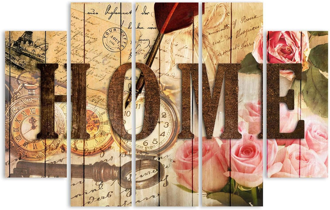 Feeby Wanddeko 5 teile Haus 150x100 cm Bilder modern Rosen Wohnung Wohnzimmer Design Rosa Deko Panee