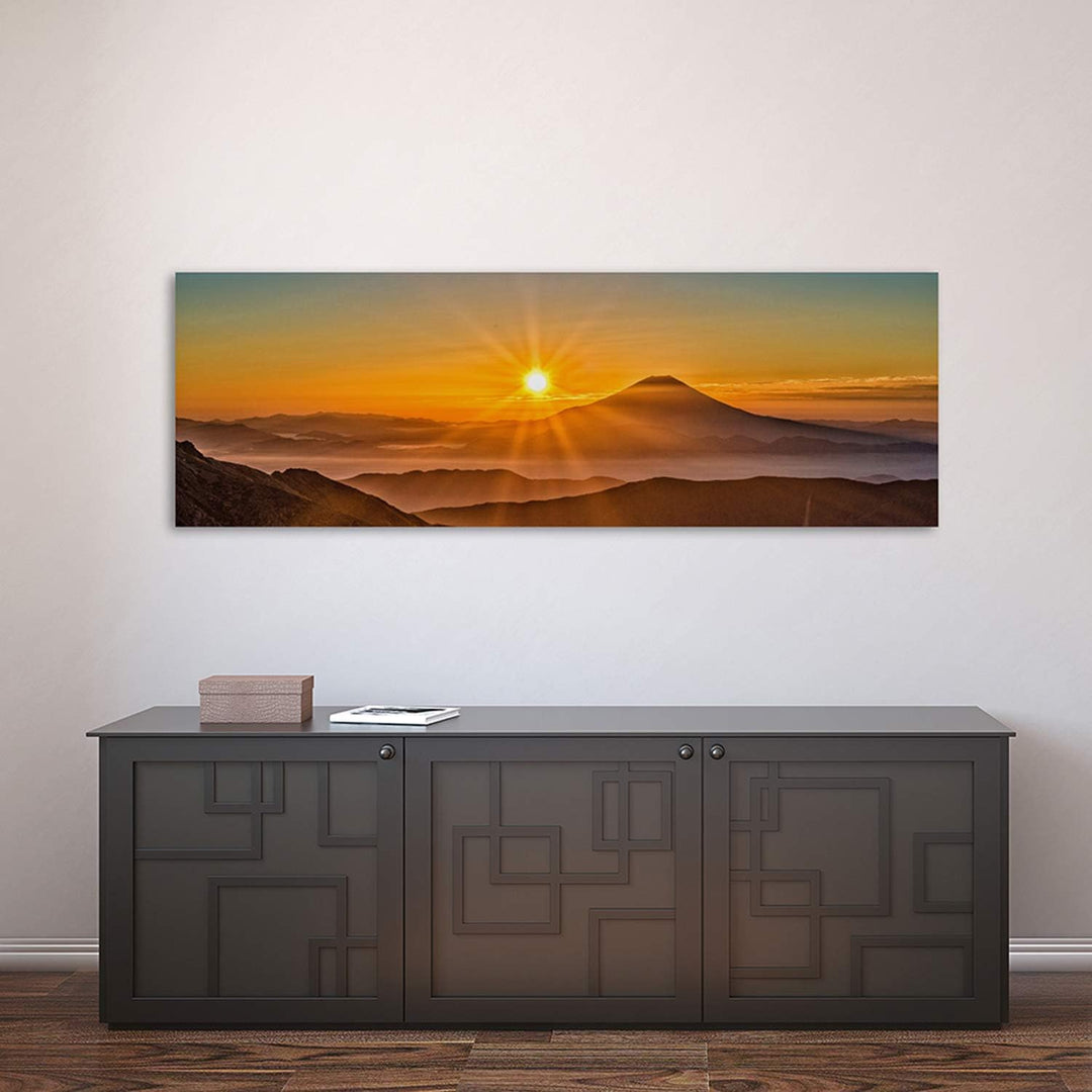 Feeby. Leinwandbild, Bilder, Wand Bild, Wandbilder, Kunstdruck 70x25 cm, BERG, SONNENUNTERGANG, NATU