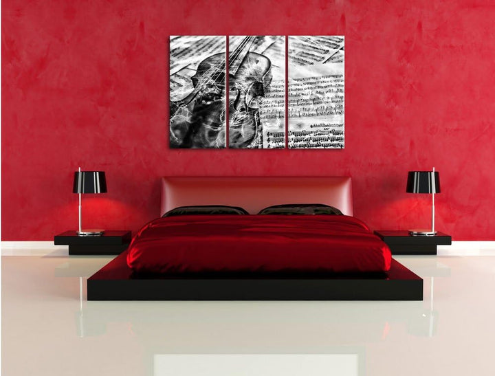 Pixxprint Geige als Leinwandbild | Grösse: 3 Teilig (120x80) | Wandbild| Kunstdruck | fertig bespann