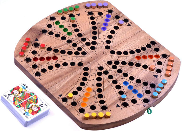LOGOPLAY Tock für 4 oder 6 Spieler - Gesellschaftsspiel mit Spielkarten - Brettspiel aus Holz mit zu