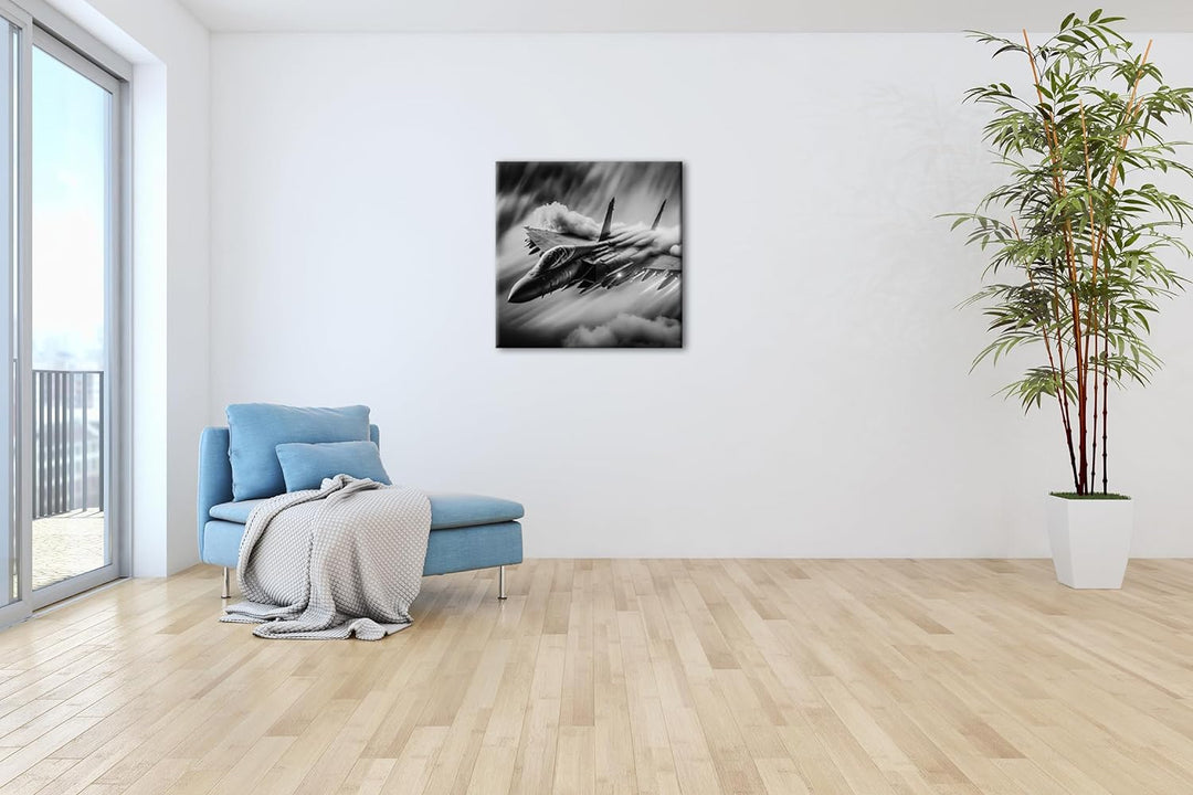 deyoli Düsenjet im Feuernebel Format: 70x70 cm Effekt: Schwarz/Weiss als Leinwandbild, Motiv fertig