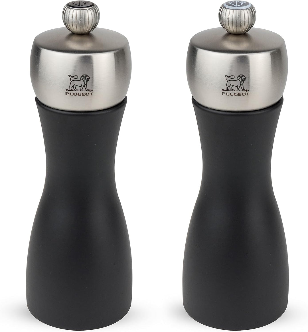 Peugeot Fidji Mühlen-Set Pfeffer/Salz, Klassische Mahlgradeinstellung, Höhe: 15 cm, Holz, Schwarz, 2