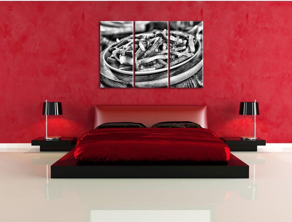 Fleischpfanne mit Paprika als Leinwandbild | Grösse: 3 Teilig (120x80) | Wandbild| Kunstdruck | fert