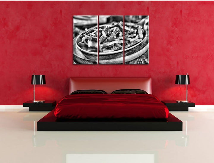 Fleischpfanne mit Paprika als Leinwandbild | Grösse: 3 Teilig (120x80) | Wandbild| Kunstdruck | fert