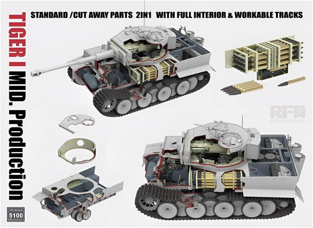 Rye Field Model RM5100 Tiger I mittlere Production 2in1 with cutaway parts & interior Massstab 1:35