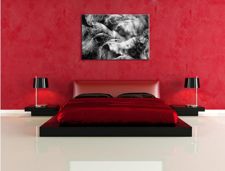 Pixxprint Vogel Phönix Collage Kunst B&W als Leinwandbild/Grösse: 100x70 cm/Wandbild/Kunstdruck/fert