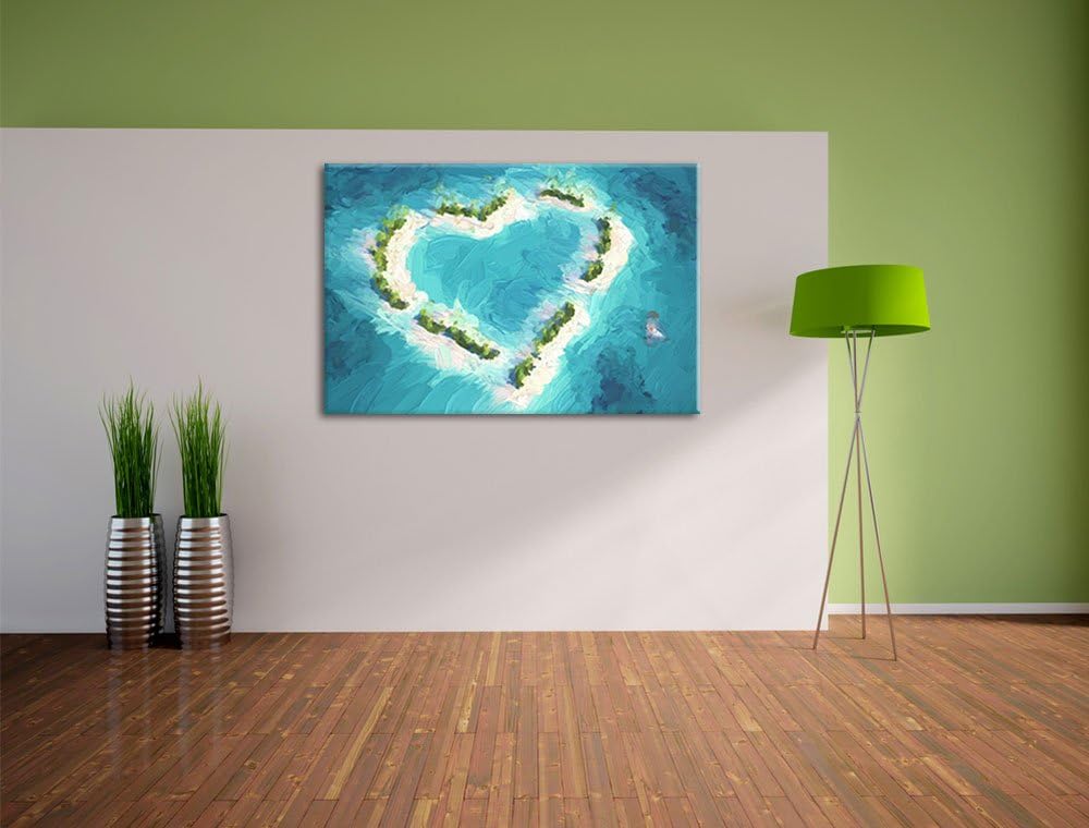 Pixxprint Herz geformt aus Inseln als Leinwandbild/Grösse: 100x70 cm/Wandbild/Kunstdruck/fertig besp