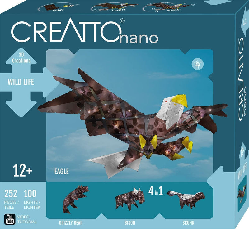KOSMOS 3744 CREATTO Adler Wild Life, 3D-Leuchtfiguren entwerfen, 3D-Puzzle-Set für Adler, Bär, Bison