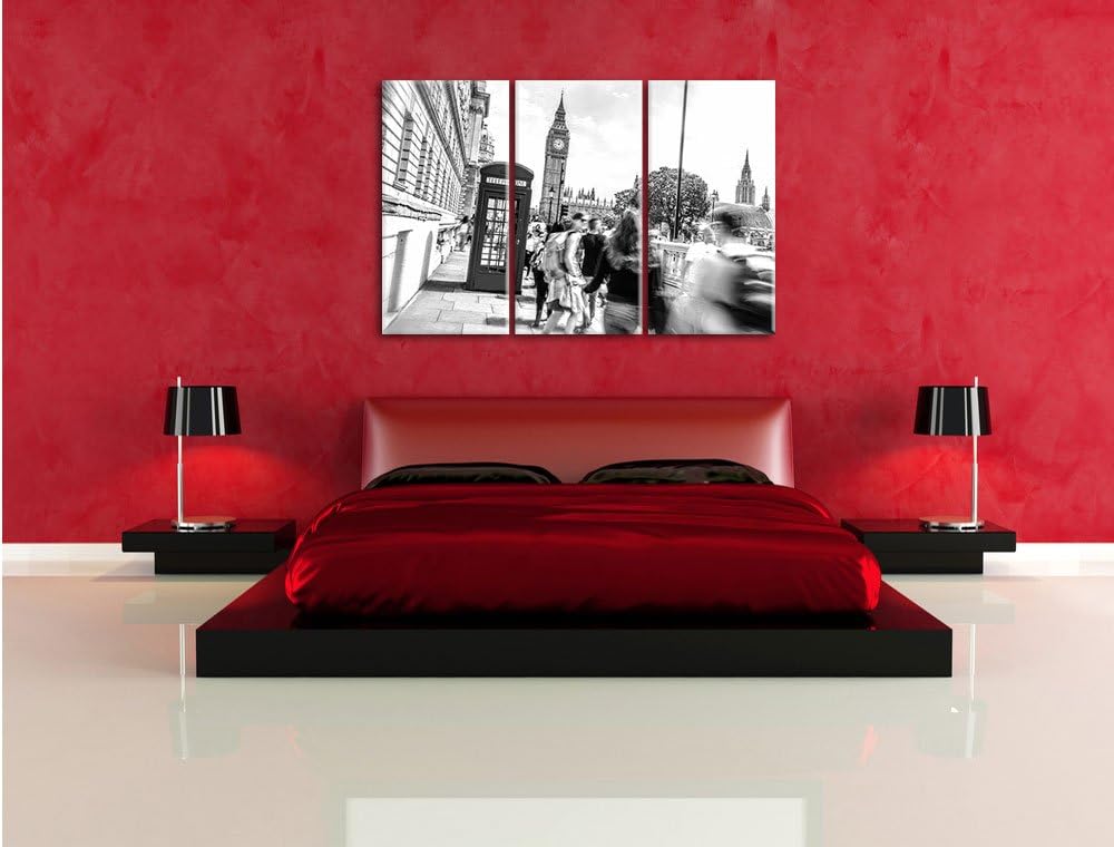 Pixxprint Telefonzelle in London als Leinwandbild/Grösse: 3 Teilig (120x80 cm) cm/Wandbild/Kunstdruc